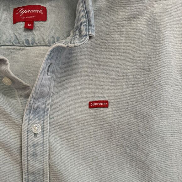 Supreme Light Blue Denim Wooster Cotton Long Sleeve Box Logo Shirt Size Medium - Picture 3 of 12